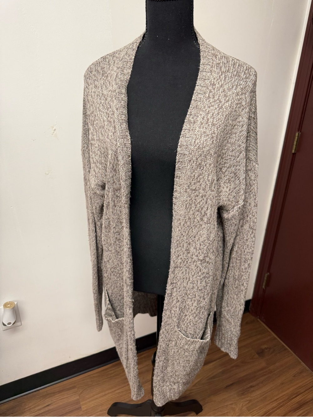 Cozy Open-Front Pocket Cardigan Sweater - Taupe - Size XL
